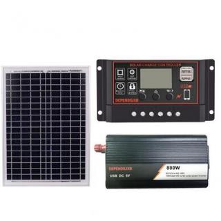 18V20W Solar Panel +12V 10/20/30/40/50A Controller + 800W Inverter Dc12V-Ac230V Solar Power Generation Kit, For Outdoor And Ho