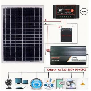 New Solar Panel +12V Controller + 1000W Inverter 18V 20W Dual USB Solar Charger Controller For Outdoor And Home Battery boat