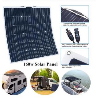 160W 18V Flexible Monocrystalline Solar Panel 12V Battery RV Boat Car Home Solar Power Ultra Lightweight Ultra Thin Boats Roofs