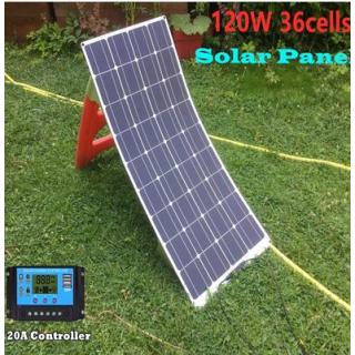 120W 36 Cells 18V Flexible Solar Panel with 20A Solar Controller for 12V Battery Charging RV Boat Caravan