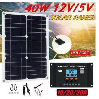 Portable 40W Solar Panel 12V Polycrystalline Double USB Power Solar Cell Car Ship Outdoor Camping Phone Charger
