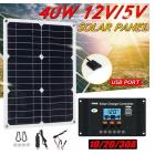Portable 40W Solar Panel 12V Polycrystalline Double USB Power Solar Cell Car Ship Outdoor Camping Phone Charger