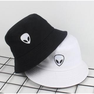 Unisex Embroidered Alien Foldable Bucket Hat Beach Sun Hat Street Headwear Fisherman Outdoor Cap Men and Woman Hat