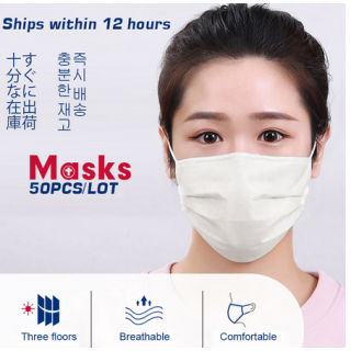 50PCS 3 Layers Dustproof Facial Protective Cover Masks Anti-Dust Anti-Fog Disposable Printing Earloop Face Mouth Masks